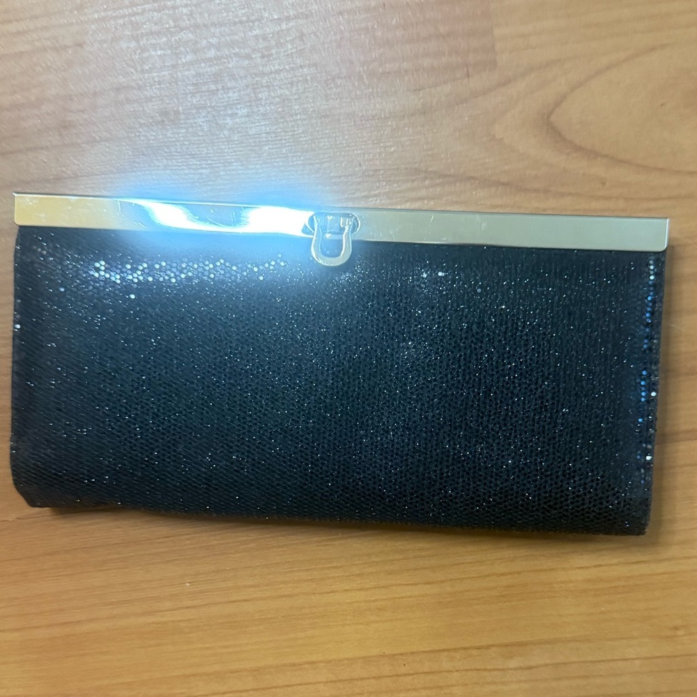Poppie Jones Wallet Clutch Black Sparkly Faux Crackly Patent NEW